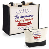 Cabas femme sac plage ou shopping tote bag pochette trousse Idée cadeau original pour anniversaire Noël travail départ retraite collègue famille fete des mères maman mamie