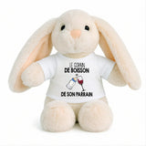 Peluche Lapin Bébé Doudou Le Copain de Boisson de Son Parrain Vin Cadeau Naissance Garçon Nouveau-Né Baby Shower