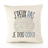 Housse de Coussin Premium codeur Coding Coder Version Blanc - Coton Canvas Fairtrade Beige Idée Cadeau Décoration Canapé