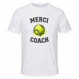 Maillot de Sport Homme pour Merci Tennis Coach - T-Shirt Respirant Polyester Manches Courtes - Cadeau Sportif Anniversaire Noël Fête des Pères