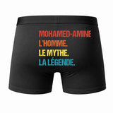 Caleçon Mohamed-Amine Mythe Légende Vintage - Dos - Humour Boxer Coton Motif Métier Idée Cadeau Anniversaire Noël Homme