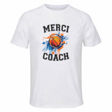 Maillot de Sport Homme pour Merci Basket Coach - T-Shirt Respirant Polyester Manches Courtes - Cadeau Sportif Anniversaire Noël Fête des Pères