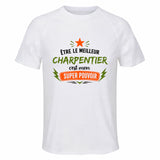 Maillot de Sport Homme Meilleur Charpentier Super Pouvoir Cadeau Anniversaire Noël Fête des Pères T-Shirt Respirant Polyester