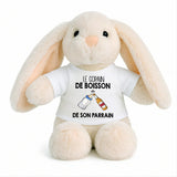 Peluche Lapin Bébé Doudou Le Copain de Boisson de Son Parrain Cadeau Naissance Garçon Nouveau-Né Baby Shower