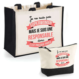 Cabas femme sac plage ou shopping tote bag pochette trousse Idée cadeau original pour anniversaire Noël travail départ retraite collègue famille fete des mères maman mamie