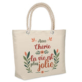 Sac Fête des Mères Mamie Famille Idée Cadeau anniversaire Noël Travail Boulot Métier Départ Retraite Collègue Femme cabas shopping plage