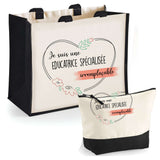 Cabas femme sac plage ou shopping tote bag pochette trousse Idée cadeau original pour anniversaire Noël travail départ retraite collègue famille fete des mères maman mamie