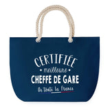 Sac de plage Bleu anse corde Certifiée meilleure Cheffe de Gare