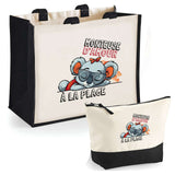 Cabas femme sac plage ou shopping tote bag pochette trousse Idée cadeau original pour anniversaire Noël travail départ retraite collègue famille fete des mères maman mamie