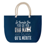 Sac de plage Bleu anse corde Khao Manee Travailler Dur pour mon Chat