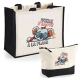 Cabas femme sac plage ou shopping tote bag pochette trousse Idée cadeau original pour anniversaire Noël travail départ retraite collègue famille fete des mères maman mamie