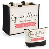 Cabas femme sac plage ou shopping tote bag pochette trousse Idée cadeau original pour anniversaire Noël travail départ retraite collègue famille fete des mères maman mamie
