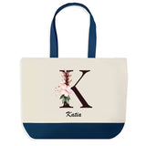 Sac de shopping bleu Katia Lettre Fleur