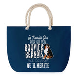 Sac de plage Bleu anse corde Bouvier Bernois Travailler Dur pour mon Chien
