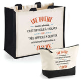 Cabas femme sac plage ou shopping tote bag pochette trousse Idée cadeau original pour anniversaire Noël travail départ retraite collègue famille fete des mères maman mamie