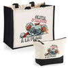 Cabas femme sac plage ou shopping tote bag pochette trousse Idée cadeau original pour anniversaire Noël travail départ retraite collègue famille fete des mères maman mamie
