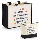 Sac Fête des Mères Mamie Famille Idée Cadeau anniversaire Noël Travail Boulot Métier Départ Retraite Collègue Femme cabas shopping plage