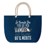 Sac de plage Bleu anse corde Siamois Travailler Dur pour mon Chat