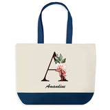 Sac de shopping bleu Amandine Lettre Fleur