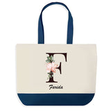 Sac de shopping bleu Farida Lettre Fleur