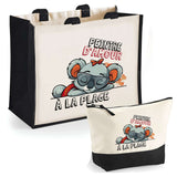 Cabas femme sac plage ou shopping tote bag pochette trousse Idée cadeau original pour anniversaire Noël travail départ retraite collègue famille fete des mères maman mamie