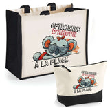 Cabas femme sac plage ou shopping tote bag pochette trousse Idée cadeau original pour anniversaire Noël travail départ retraite collègue famille fete des mères maman mamie
