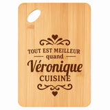 Planche bambou gravée personnalisée femme idée cadeau Fête des Mères apéro 30×20 prénom cuisine plateau fromage anniversaire noel maman mamie
