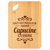 Planche bambou gravée personnalisée femme idée cadeau Fête des Mères apéro 30×20 prénom cuisine plateau fromage anniversaire noel maman mamie