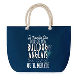 Sac de plage Bleu anse corde Bulldog Anglais Travailler Dur pour mon Chien