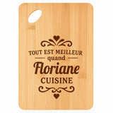 Planche bambou gravée personnalisée femme idée cadeau Fête des Mères apéro 30×20 prénom cuisine plateau fromage anniversaire noel maman mamie