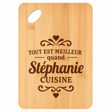 Planche bambou gravée personnalisée femme idée cadeau Fête des Mères apéro 30×20 prénom cuisine plateau fromage anniversaire noel maman mamie