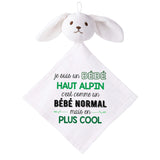 Doudou Bébé Lapin Humour Haut Alpin Gaze de Coton Cadeau Baby Shower