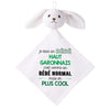 Doudou Bébé Lapin Humour Haut Garonnais Gaze de Coton Cadeau Baby Shower