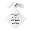 Doudou Bébé Lapin Humour Haut Marnais Gaze de Coton Cadeau Baby Shower