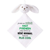 Doudou Bébé Lapin Humour Haut Pyreneen Gaze de Coton Cadeau Baby Shower