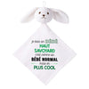 Doudou Bébé Lapin Humour Haut Savoyard Gaze de Coton Cadeau Baby Shower