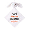 Doudou Bébé Lapin Humour Mamie Gendre Gaze de Coton Cadeau Baby Shower