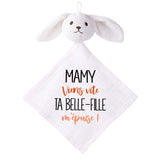 Doudou Bébé Lapin Humour Mamy Belle Fille Gaze de Coton Cadeau Baby Shower