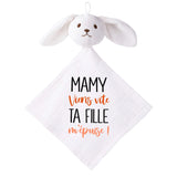 Doudou Bébé Lapin Humour Mamy Fille Gaze de Coton Cadeau Baby Shower