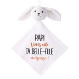 Doudou Bébé Lapin Humour Papi Belle Fille Gaze de Coton Cadeau Baby Shower