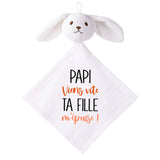 Doudou Bébé Lapin Humour Papi Fille Gaze de Coton Cadeau Baby Shower