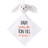Doudou Bébé Lapin Humour Papi Fils Gaze de Coton Cadeau Baby Shower