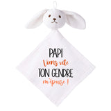 Doudou Bébé Lapin Humour Papi Gendre Gaze de Coton Cadeau Baby Shower