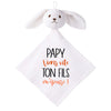 Doudou Bébé Lapin Humour Papy Fils Gaze de Coton Cadeau Baby Shower
