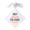 Doudou Bébé Lapin Humour Papy Gendre Gaze de Coton Cadeau Baby Shower
