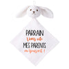 Doudou Bébé Lapin Humour Parrain Parents Gaze de Coton Cadeau Baby Shower