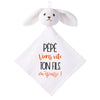 Doudou Bébé Lapin Humour Pepe Fils Gaze de Coton Cadeau Baby Shower