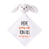 Doudou Bébé Lapin Humour Pepe Fils Gaze de Coton Cadeau Baby Shower