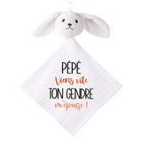 Doudou Bébé Lapin Humour Pepe Gendre Gaze de Coton Cadeau Baby Shower