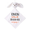 Doudou Bébé Lapin Humour Tonton Beau Frere Gaze de Coton Cadeau Baby Shower